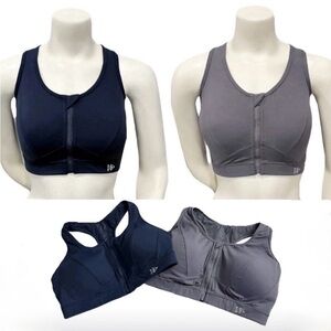 Yvette Zip Front Sports Bra Bundle 2 Medium Black Gray Racerback Gym